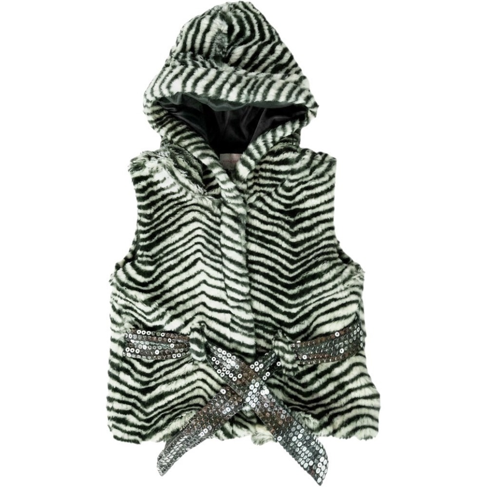 Little Lass Baby Girl Vest Hoodie Size 2T Faux Fur Sequin Belt Hood Striped